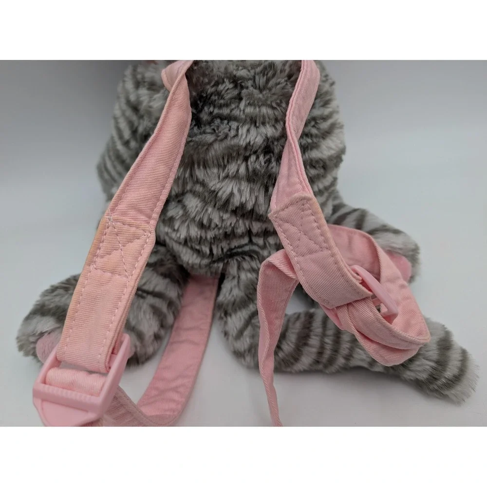 Gymboree Plush Backpack Gray Pink Striped Cat Kitten Ribbon Bow 2007